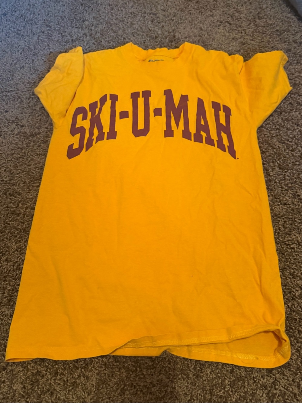 Champion Yellow 'SKI-U-MAH' Graphic Tee with Maroon Lettering